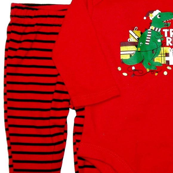 Dinosaur Christmas Outfit Boys Tree Rex 2 pc Set Bodysuit Pants Holiday - Picture 3 of 5